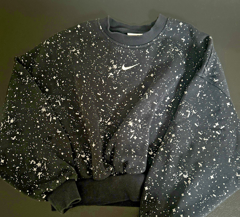 Nike Girl’s Cropped S Sweatshirt Black Splatter Crewneck Pullover celestial